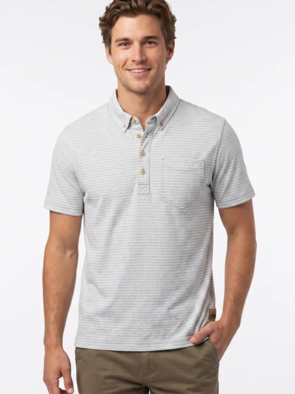 Surfside Supply Light Grey Micro Stripe Knit Short Sleeve Polo